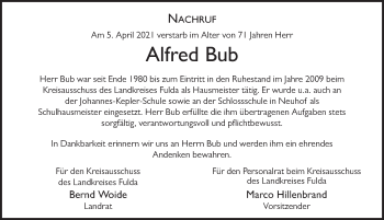 Traueranzeige von Alfred Bub von FZ