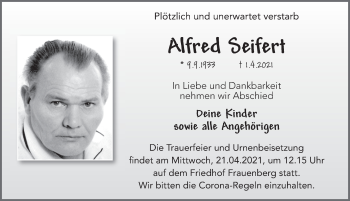 Traueranzeige von Alfred Seifert von FZ