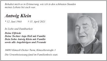 Traueranzeige von Antwig Klein von FZ