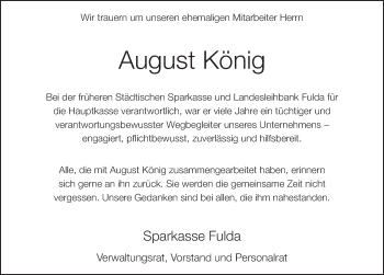 Traueranzeige von August König von FZ
