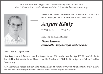 Traueranzeige von August König von FZ