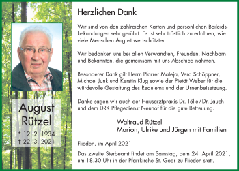 Traueranzeige von August Rützel von FZ