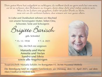 Traueranzeige von Brigitte Barisch von FZ