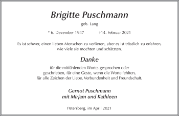 Traueranzeige von Brigitte Puschmann von FZ