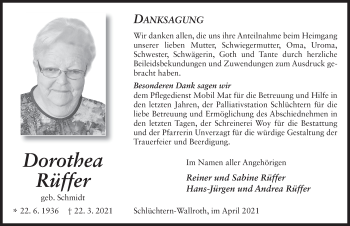 Traueranzeige von Dorothea Rüffer von FZ