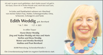 Traueranzeige von Edith Weddig von FZ