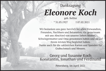 Traueranzeige von Eleonore Koch von FZ