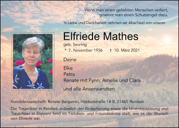 Traueranzeige von Elfriede Mathes von FZ