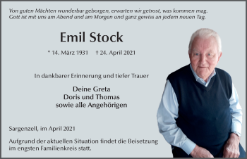 Traueranzeige von Emil Stock von FZ