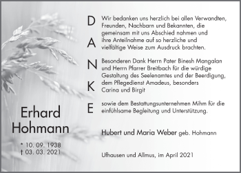 Traueranzeige von Erhard Hohmann von FZ