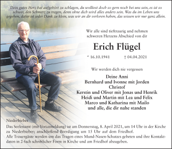 Traueranzeige von Erich Flügel von FZ