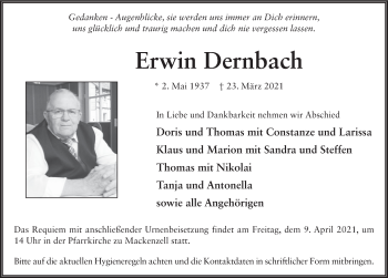 Traueranzeige von Erwin Dernbach von FZ