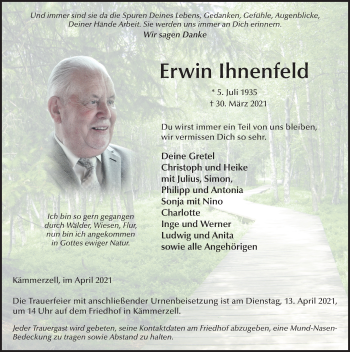 Traueranzeige von Erwin Ihnenfeld von FZ