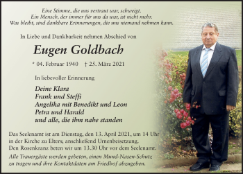 Traueranzeige von Eugen Goldbach von FZ