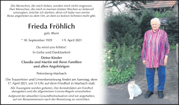 Traueranzeige von Frieda Fröhlich von FZ