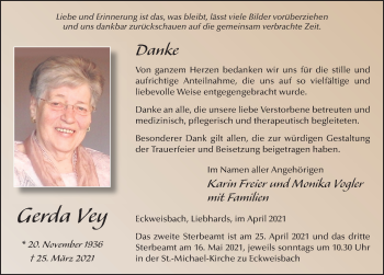 Traueranzeige von Gerda Vey von FZ