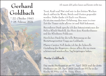 Traueranzeige von Gerhard Goldbach von FZ