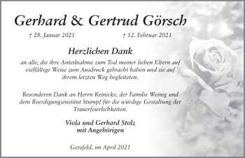 Traueranzeige von Gerhard Görsch von FZ