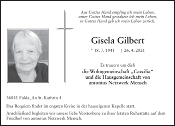 Traueranzeige von Gisela Gilbert von FZ