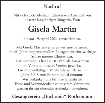 Traueranzeige von Gisela Martin von FZ