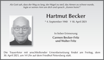 Traueranzeige von Hartmut Becker von FZ