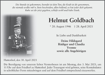 Traueranzeige von Helmut Goldbach von FZ
