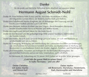 Traueranzeige von Hermann August Schmidt-Nohl von FZ