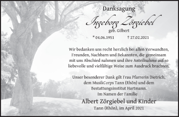 Traueranzeige von Ingeborg Zörgiebel von FZ