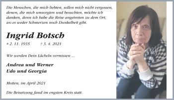 Traueranzeige von Ingrid Botsch von FZ