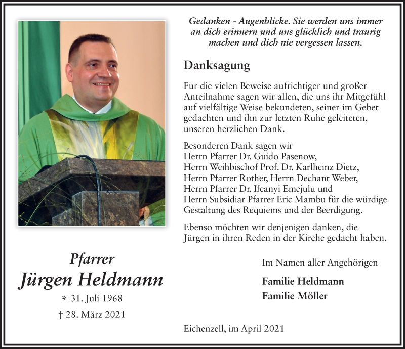  Traueranzeige für Jürgen Heldmann vom 24.04.2021 aus FZ