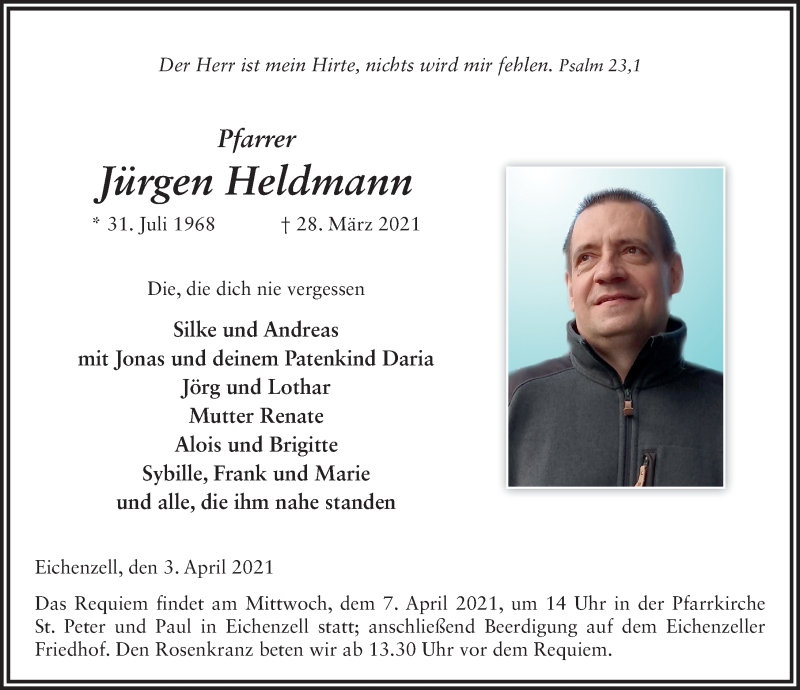  Traueranzeige für Jürgen Heldmann vom 03.04.2021 aus FZ