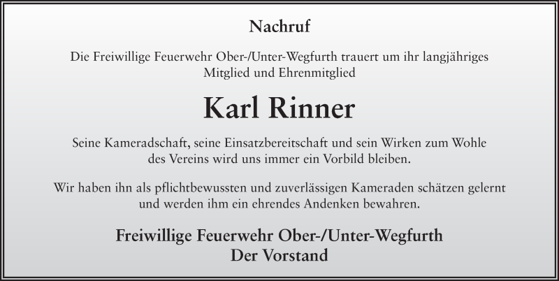  Traueranzeige für Karl Rinner vom 15.04.2021 aus FZ