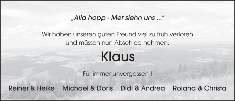  Traueranzeige für Klaus Metzger vom 27.04.2021 aus FZ