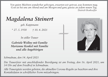 Traueranzeige von Magdalena Steinert von FZ