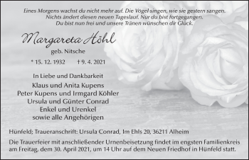 Traueranzeige von Margareta Höhl von FZ