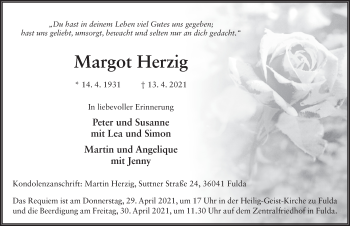 Traueranzeige von Margot Herzig von FZ