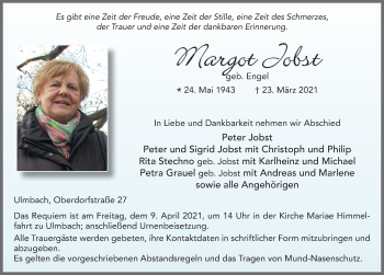 Traueranzeige von Margot Jobst von FZ