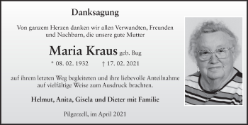 Traueranzeige von Maria Kraus von FZ