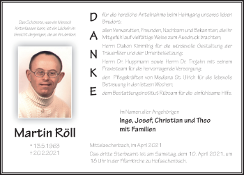 Traueranzeige von Martin Röll von FZ