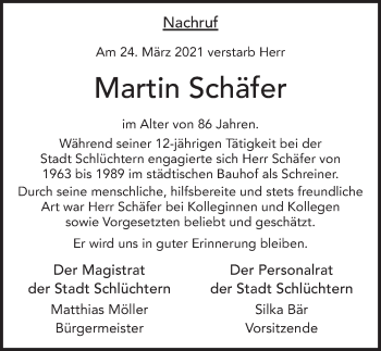 Traueranzeige von Martin Schäfer von FZ