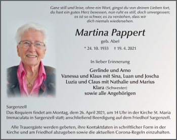 Traueranzeige von Martina Pappert von FZ
