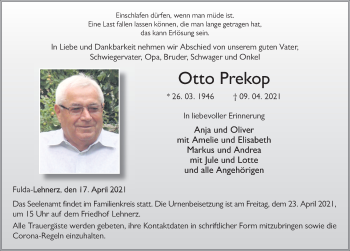 Traueranzeige von Otto Prekop von FZ