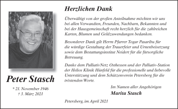 Traueranzeige von Peter Stasch von FZ