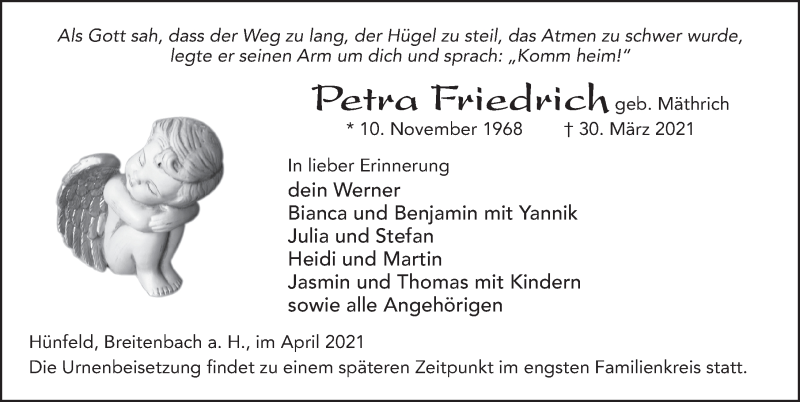 Traueranzeige für Petra Friedrich vom 03.04.2021 aus FZ