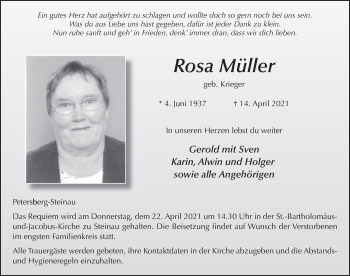 Traueranzeige von Rosa Müller von FZ