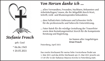 Traueranzeige von Stefanie Frosch von FZ