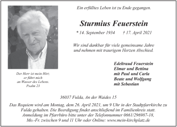 Traueranzeige von Sturmius Feuerstein von FZ