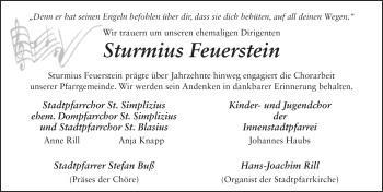 Traueranzeige von Sturmius Feuerstein von FZ