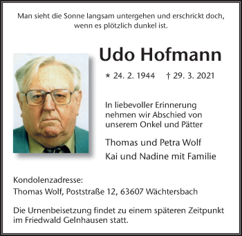 Traueranzeige von Udo Hofmann von FZ