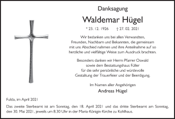 Traueranzeige von Waldemar Hügel von FZ